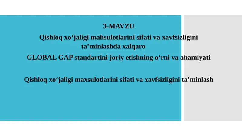 GLOBAL GAP standartining o‘rniva va ahamiyati 1