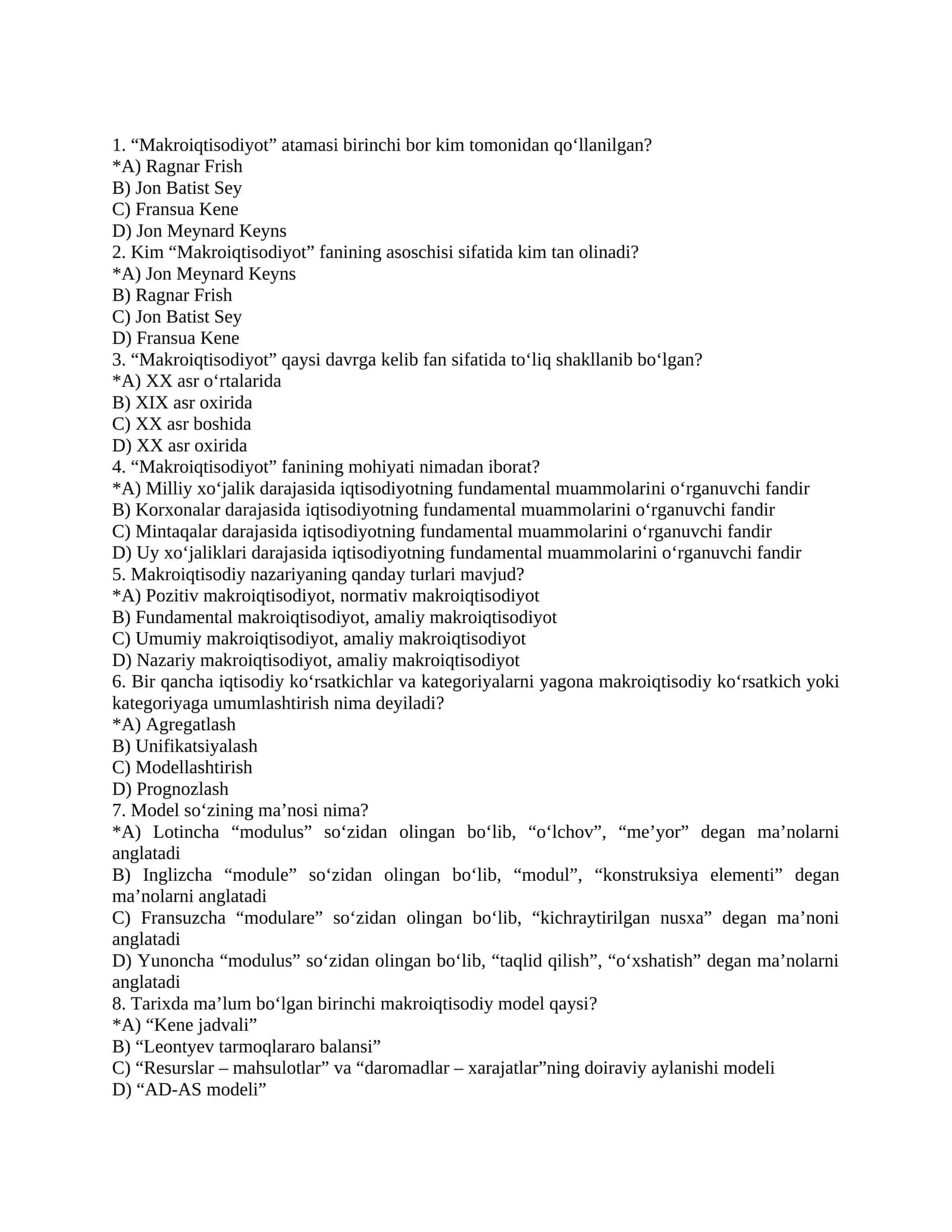 Makroiqtisodiyot fanining yuritilishi 1