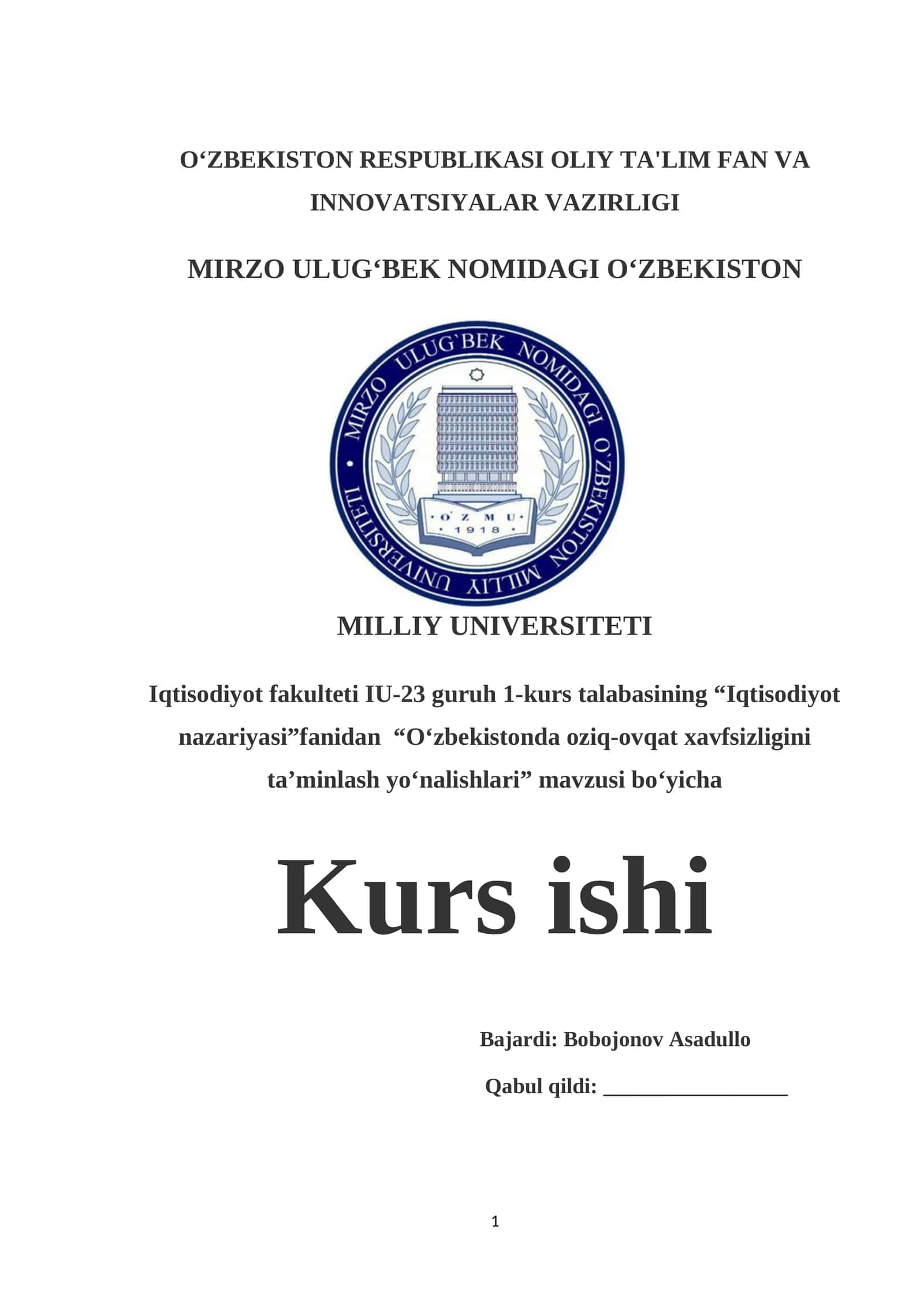 O‘zbekistonda oziq-ovqat xavfsizligini ta’minlash yo‘nalishlari 1