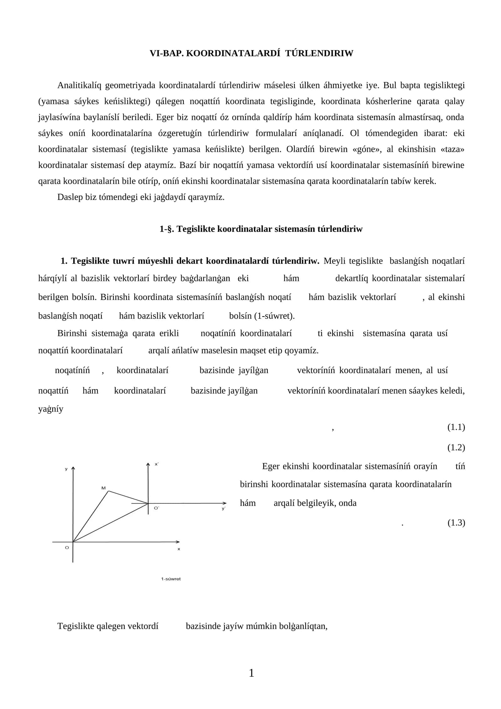 VI-BAP. KOORDINATALARDÍ TÚRLENDIRIW 1