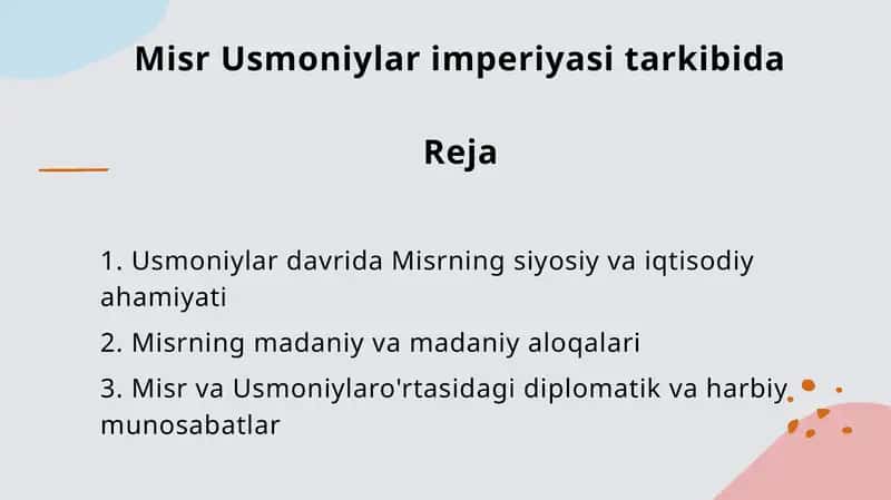 Misr Usmoniylari imperiyasi tarkibida Reja 1