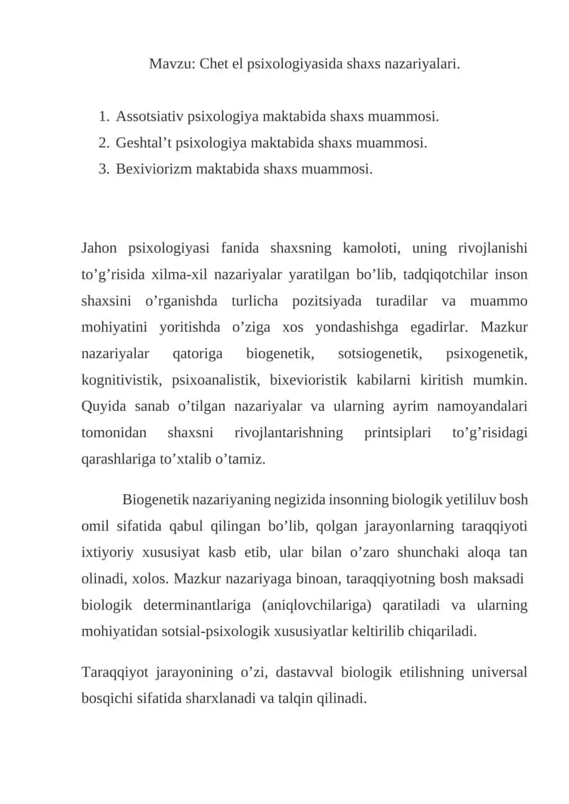 Chеt el psiхоlоgiyasida shaxs nazariyalari 1