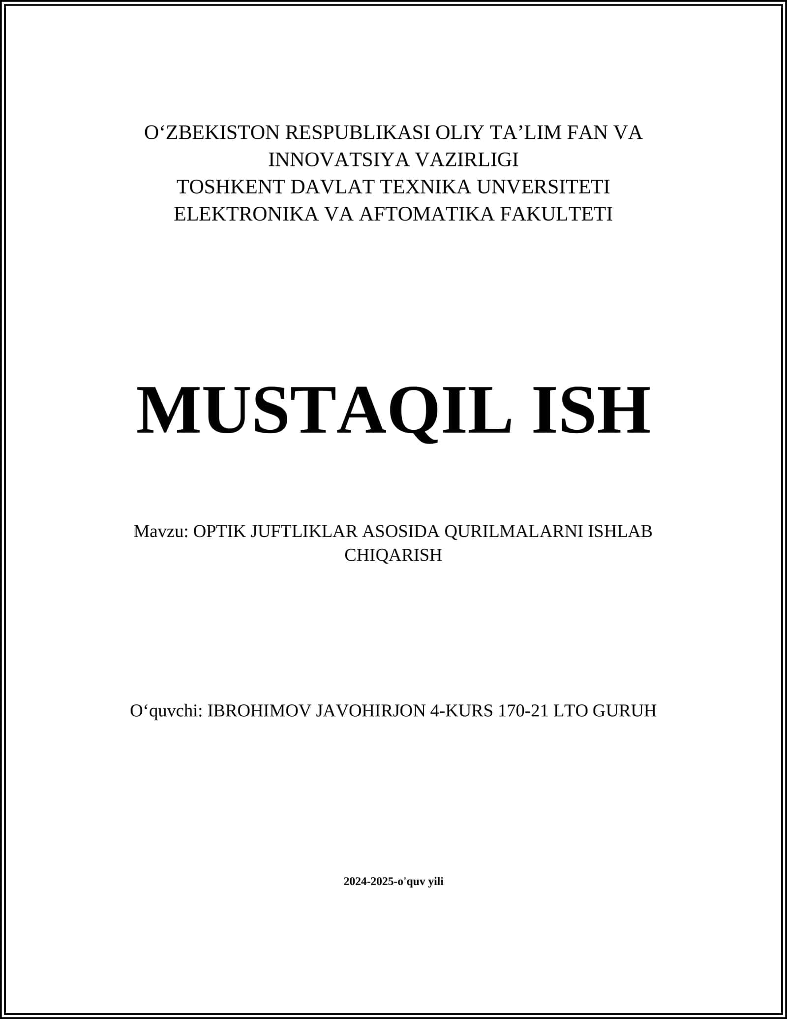 OPTIK JUFTLIKLAR ASOSIDA QURILMALARNI ISHLAB CHIQARISH 1