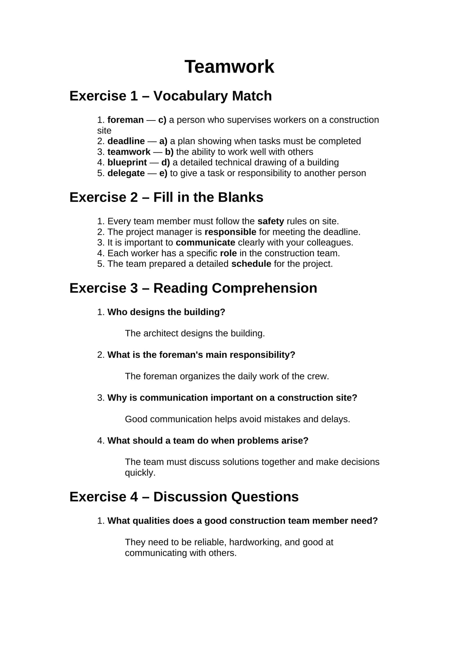 Teamwork Exercises 1