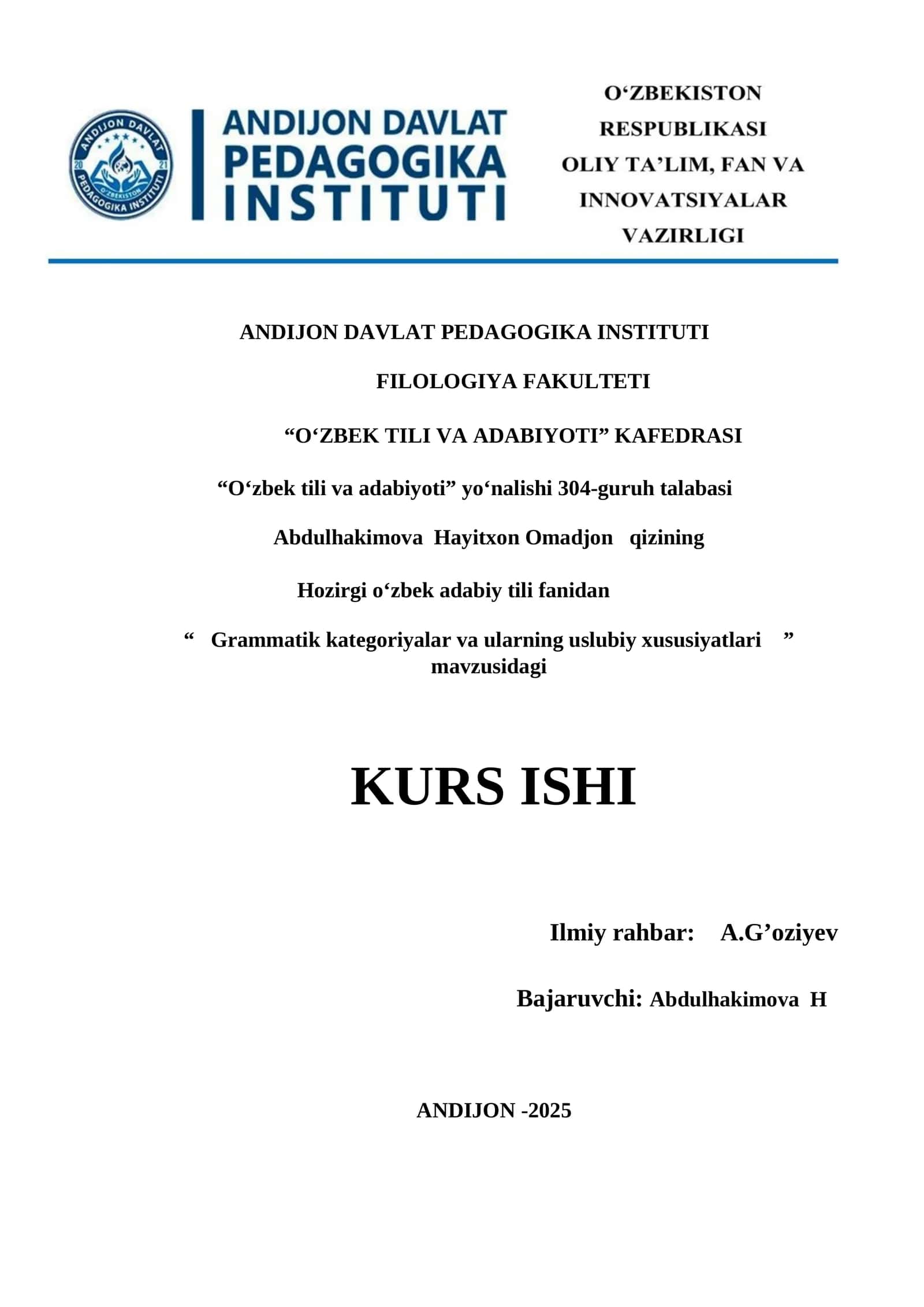 Grammatik kategoriyalar va ularning uslubiy xususiyatlari 1