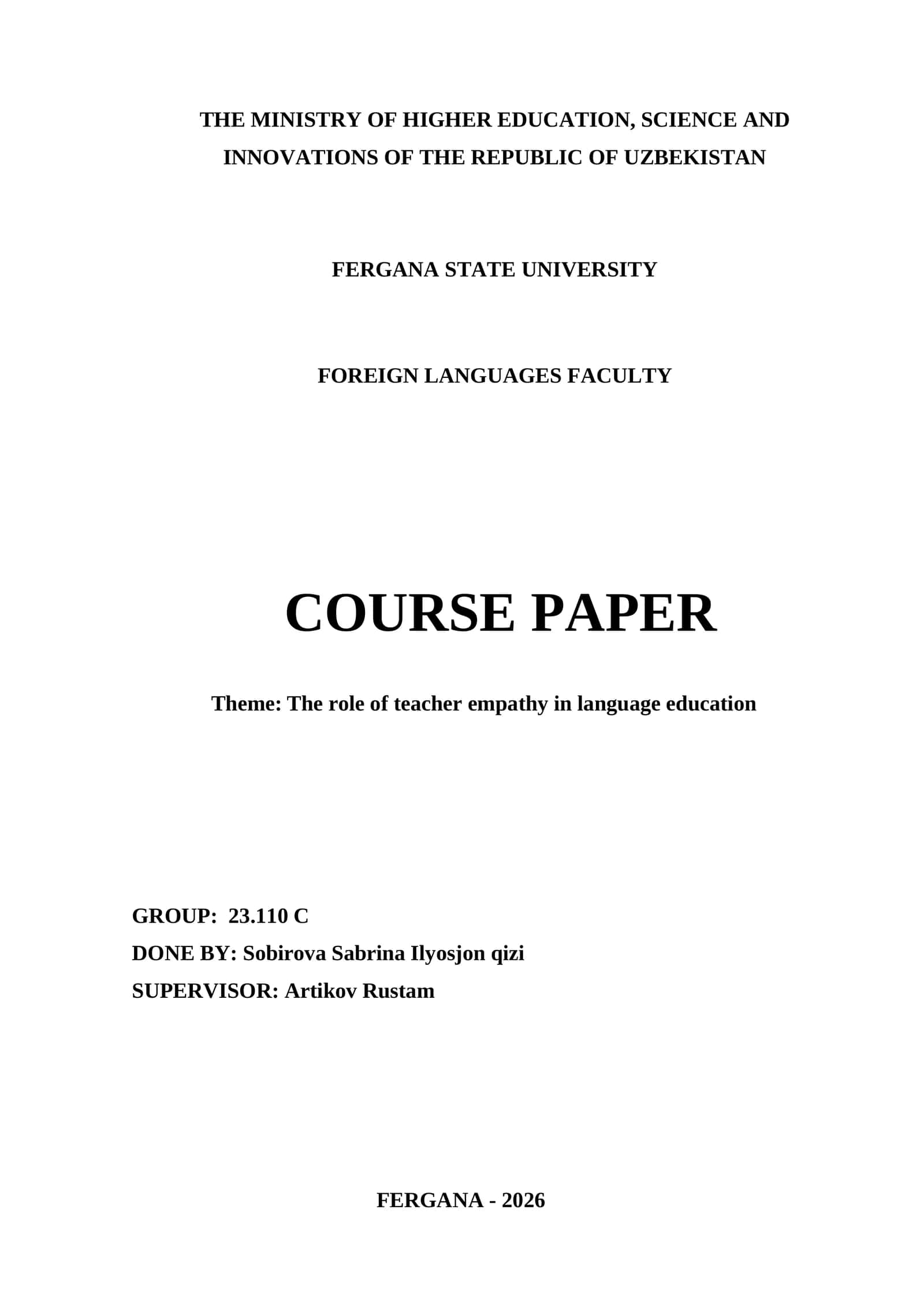 COURSE PAPER: The role of teacher empathy in language education 1