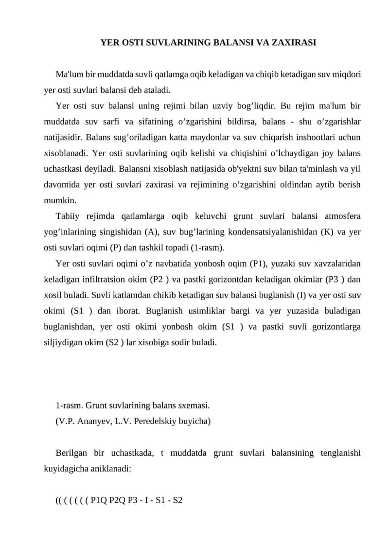 YER OSTI SUVLARINING BALANSI VA ZAXIRASI 1