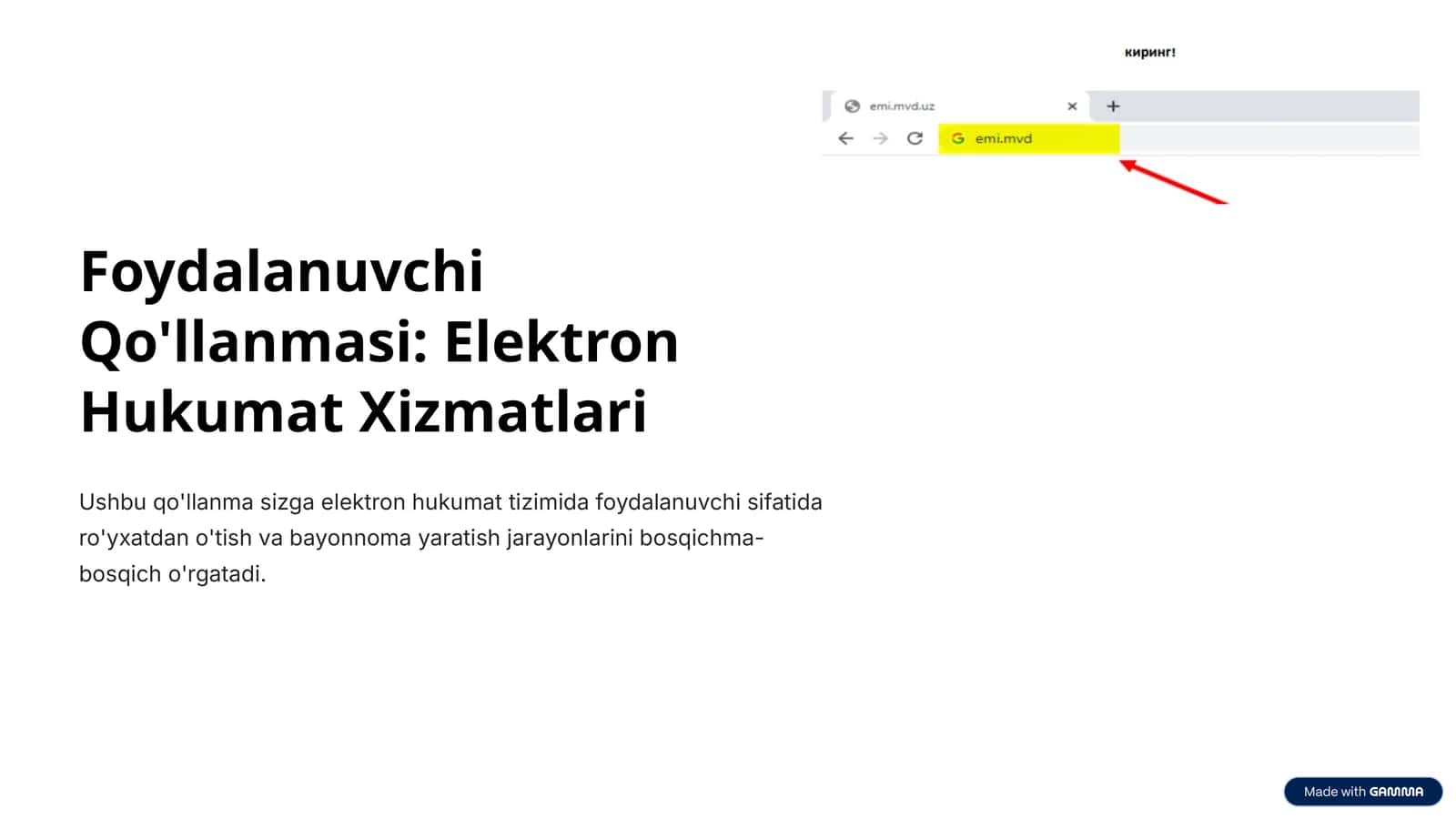 Foydalanuvchi Qo'llanmasi: Elektron Hukumat Xizmatlari 1