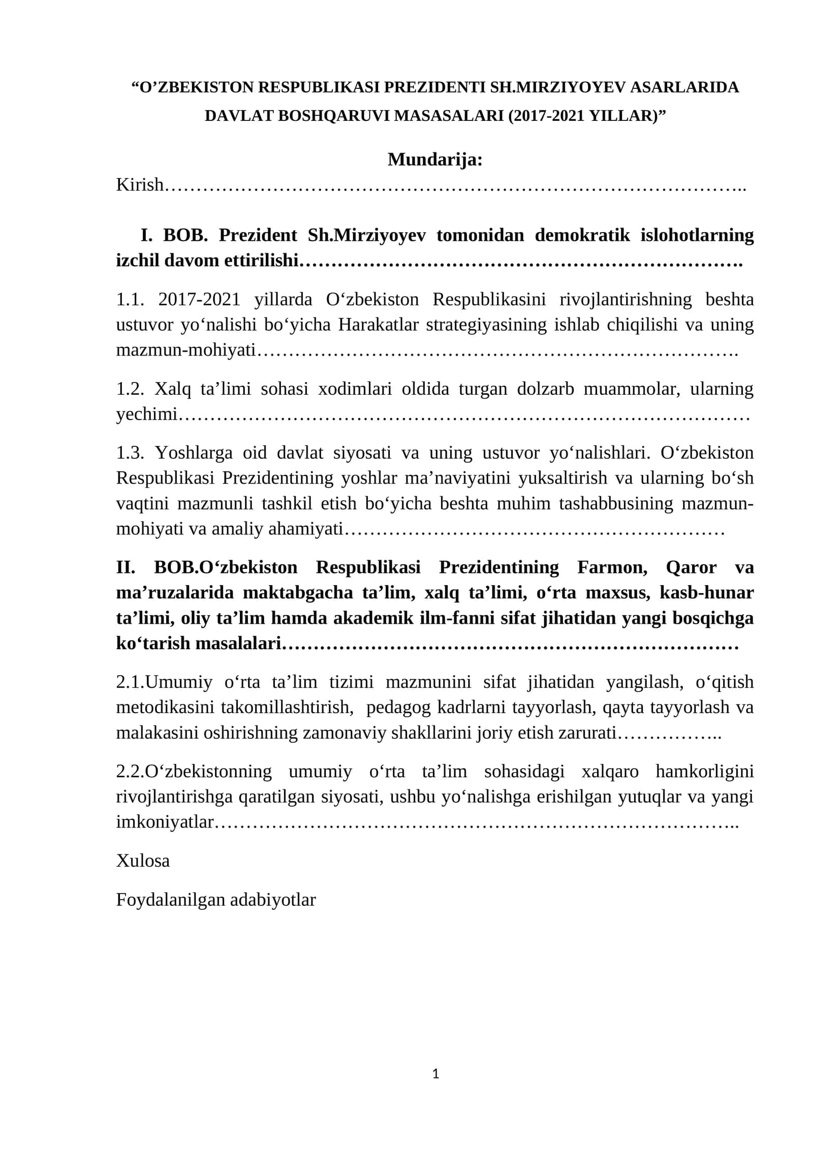 O‘zbekiston Respublikasi Prezidenti Sh.Mirziyoyev Asarlari (2017-2021 Yillar) 1
