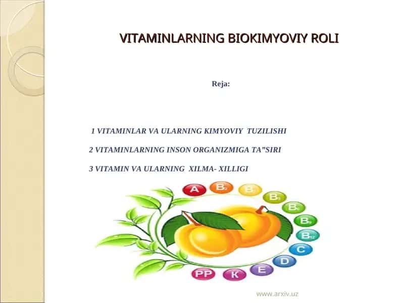 VITAMINLARNING BIOKIMYOVIY ROLI 1