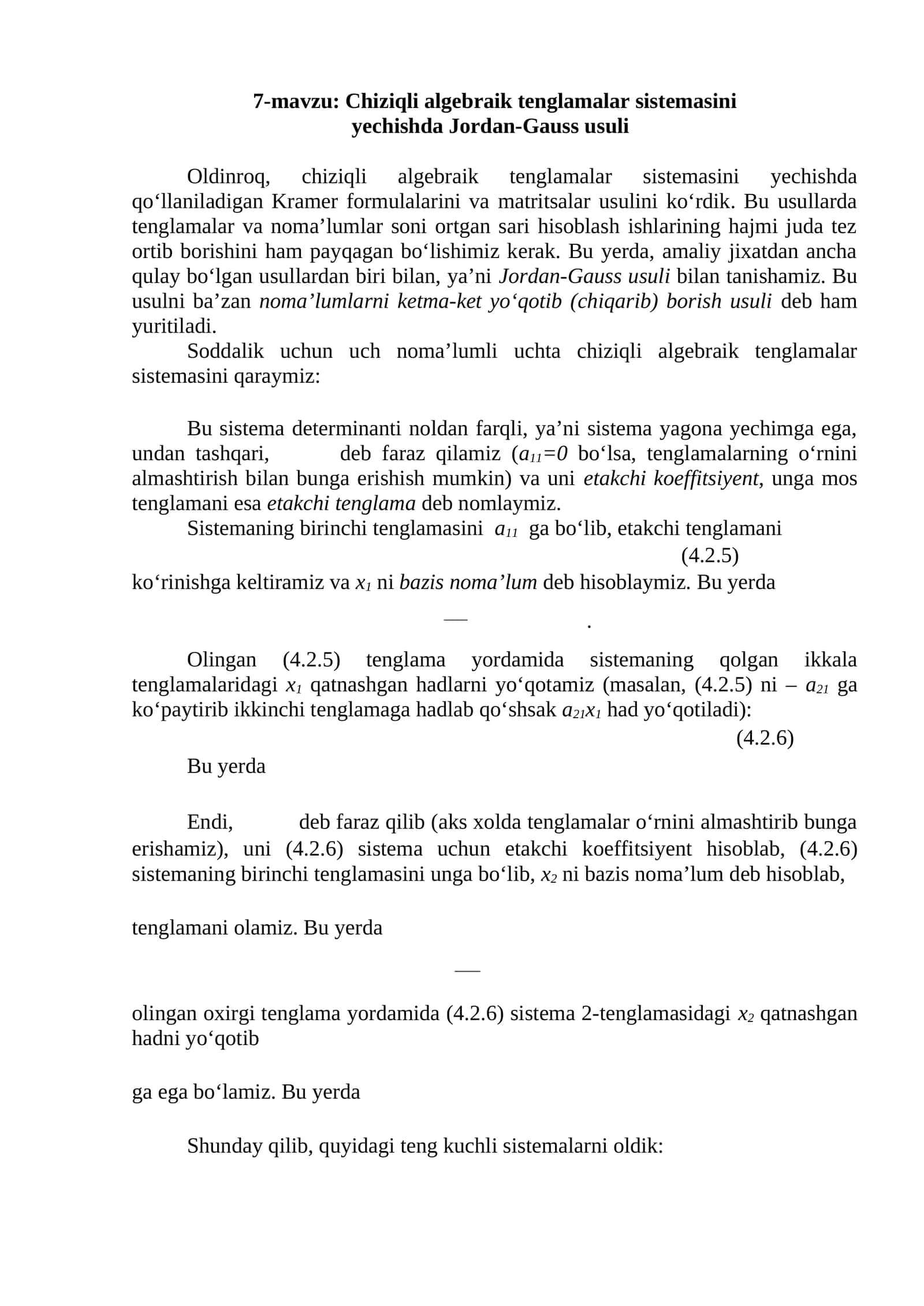 Jordan-Gauss usuli 1