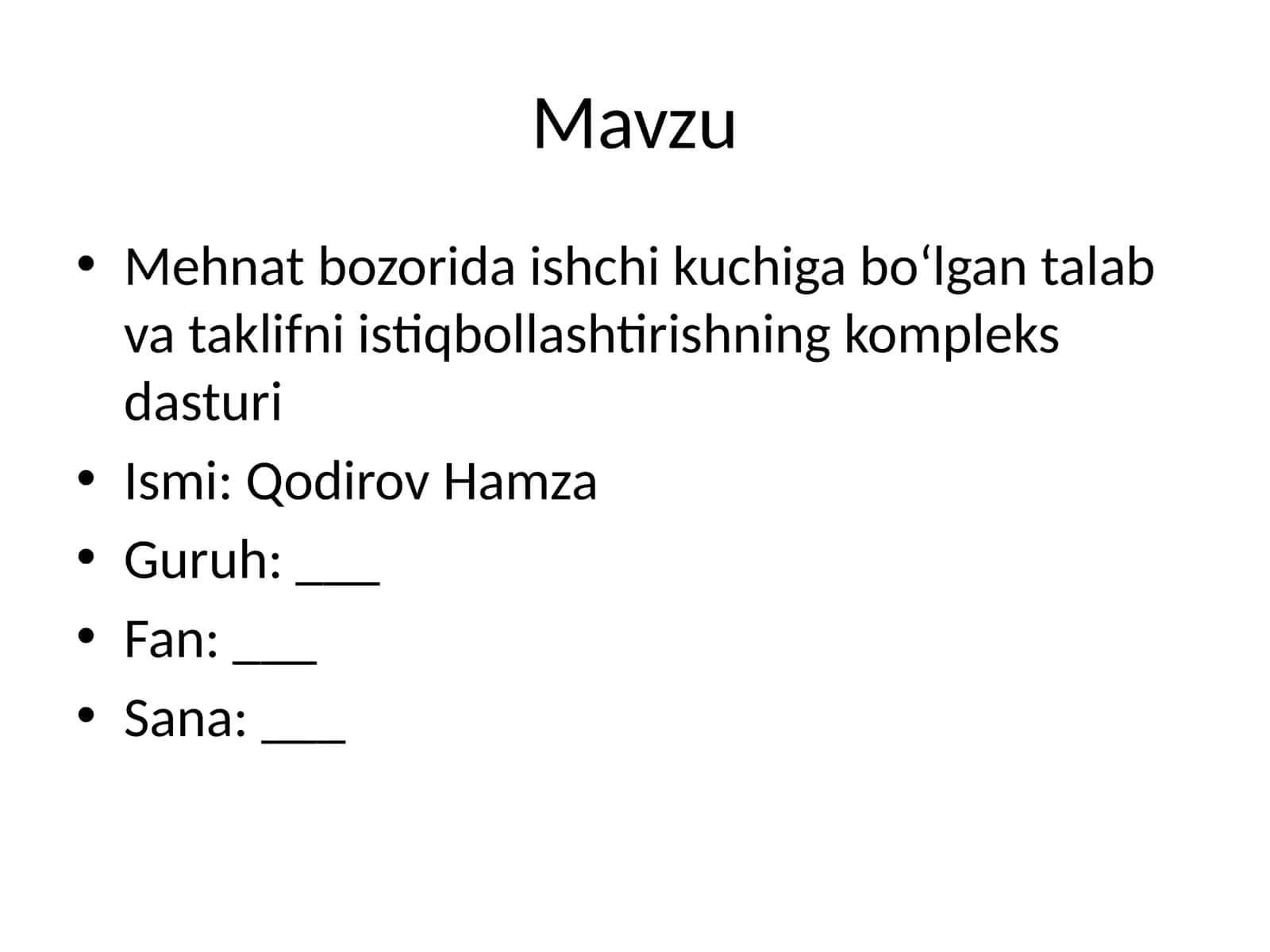 Mehnat bozorida ishchi kuchiga bo‘lgan talab va taklifni istiqbollashtirishning kompleks dasturi 1