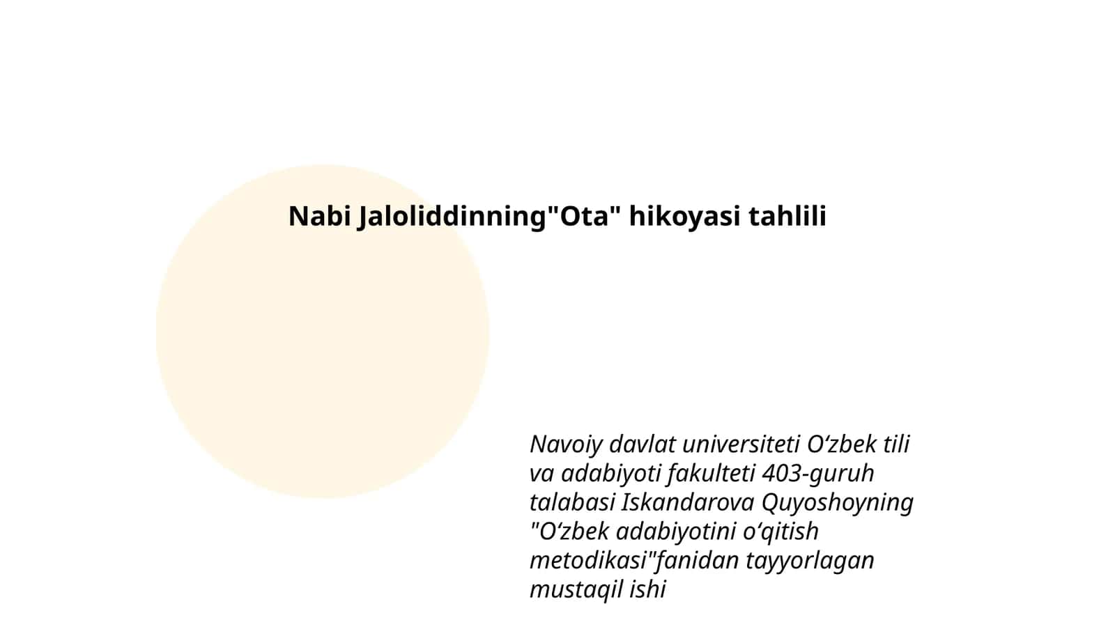 Nabi Jaloliddinning"Ota" hikoyasi tahlili 1