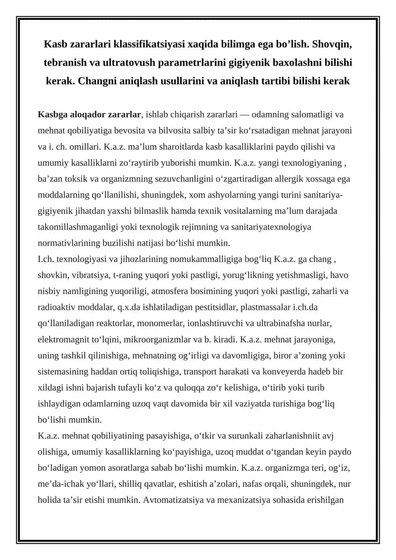 Kasb zararlari klassifikatsiyasi 1