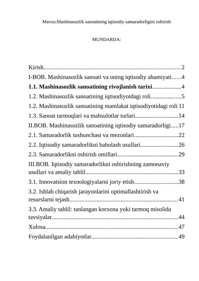 Mashinasozlik sanoatining iqtisodiy samaradorligini oshirish 1