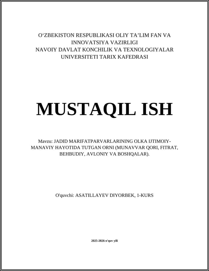 JADID MARIFATPARVARLARINING OLKA IJTIMOIY-MANAVIY HAYOTIDA TUTGAN ORNI 1