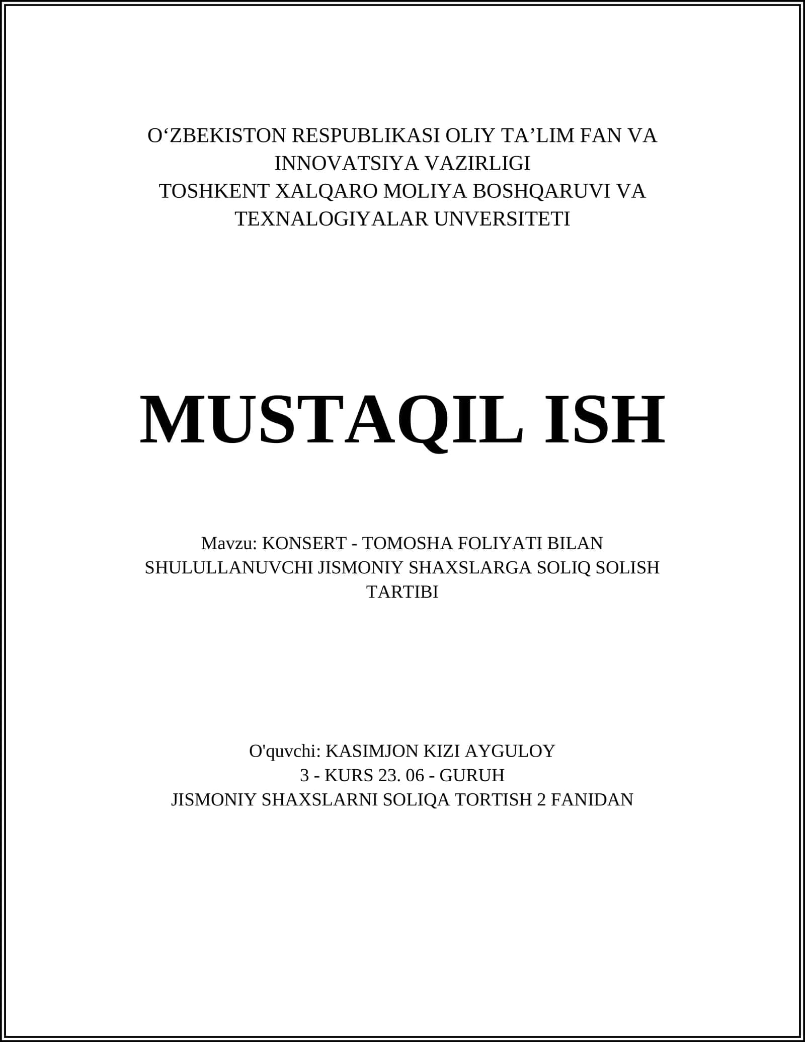 KONSERT - TOMOSHA FOLIYATI BILAN SHULULLANUVCHI JISMONIY SHAXSLARGA SOLIQ SOLISH TARTIBI 1