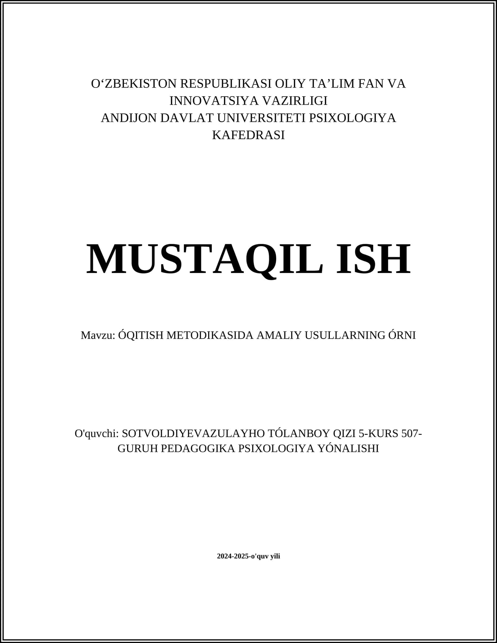 ÓQITISH METODIKASIDA AMALIY USULLARNING ÓRNI 1