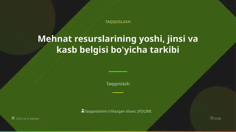 Mehnat resurslarining yoshi, jinsi va kasb belgisi bo'yicha tarkibi 1