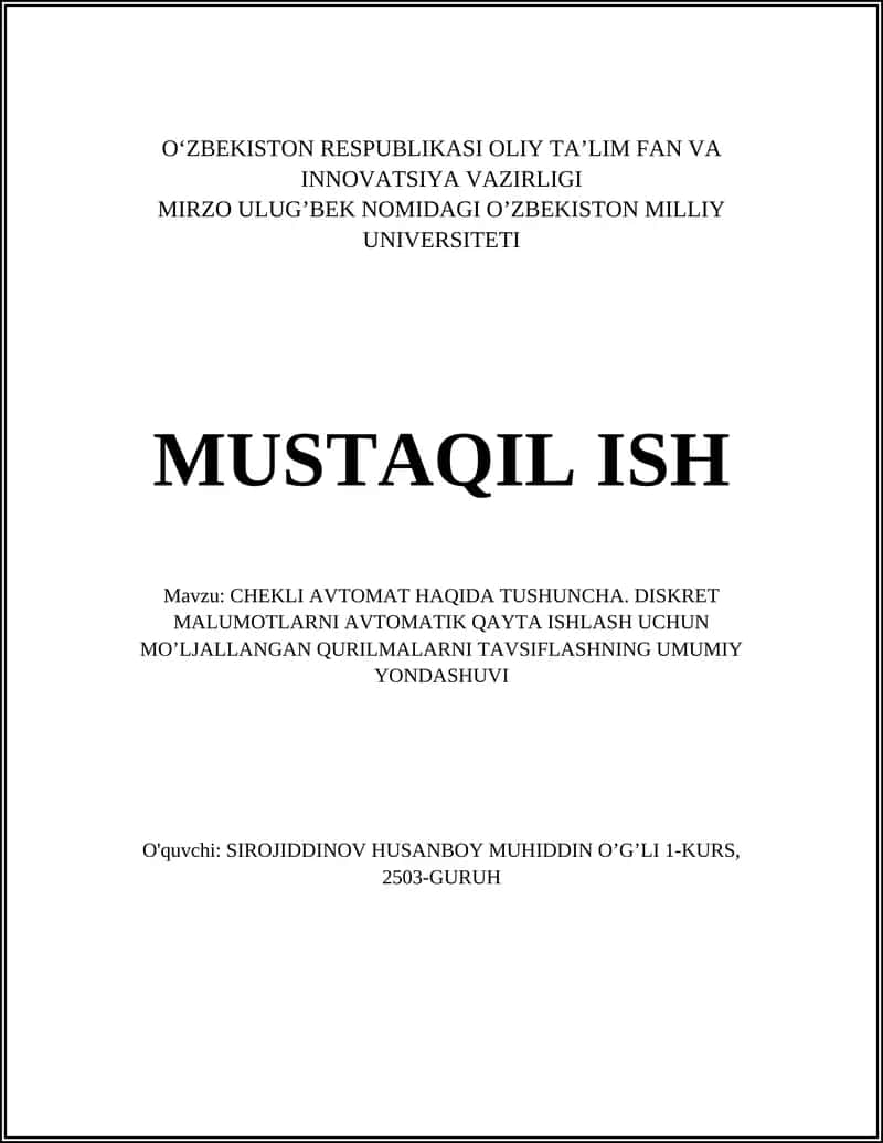 CHEKLI AVTOMAT HAQIDA TUSHUNCHA 1