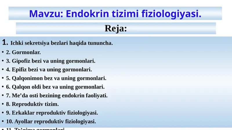 Endokrin tizimi fiziologiyasi 1