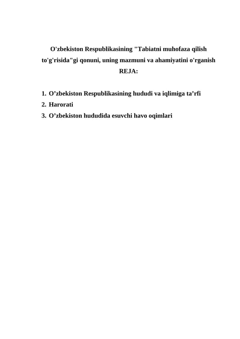 O‘zbekiston Respublikasining Tabiatni muhofaza qilish to'g'risida qonuni 1