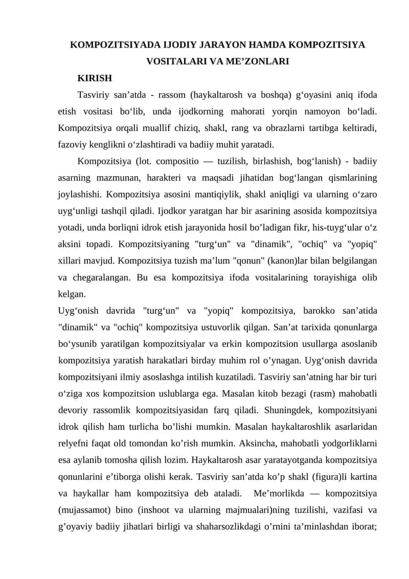Kompozitsiya va Me'zonlar 1