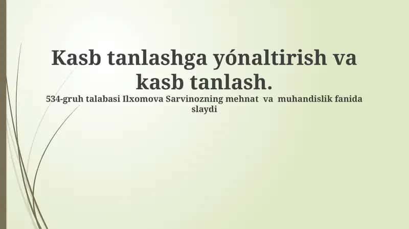 Kasb Tanlash va Yo'naltirish 1