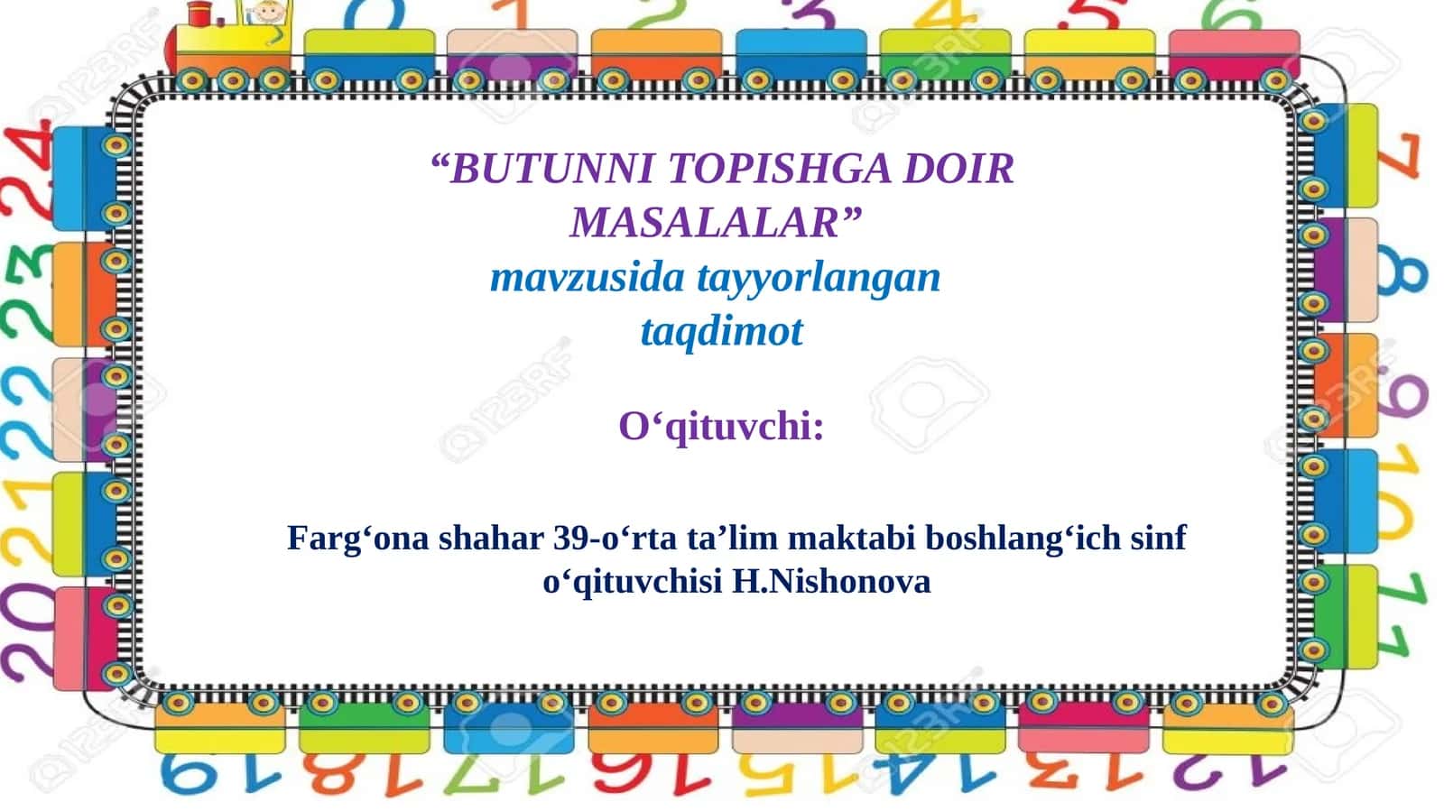 BUTUNNI TOPISHGA DOIR MASALALAR 1