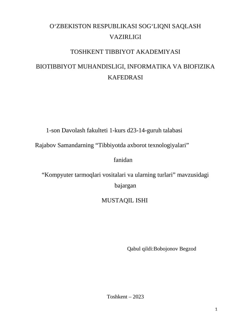 Tibbiyotda axborot texnologiyalari 1