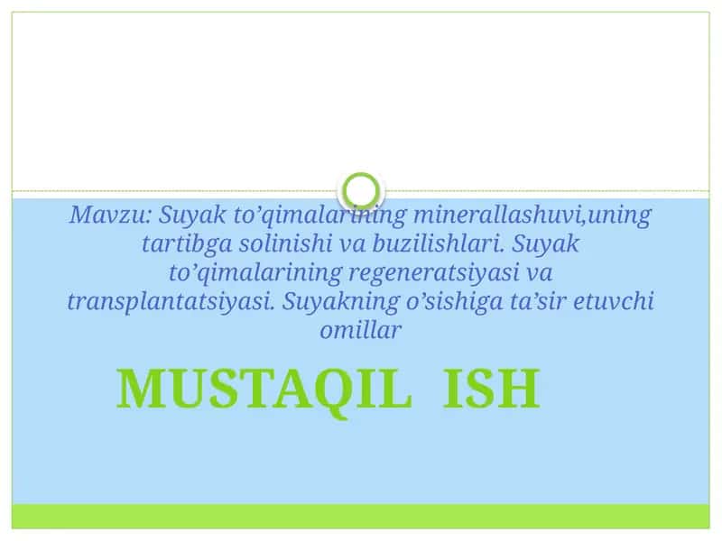Suyak to’qimalarining minerallashuvi,uning tartibga solinishi va buzilishlari. Suyak to’qimalarining 1