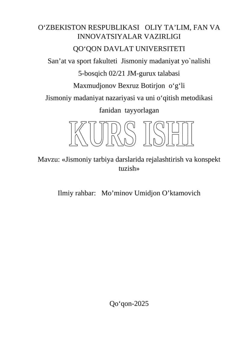 Jismoniy madaniyat nazariyasi va uni o‘qitish metodikasi 1