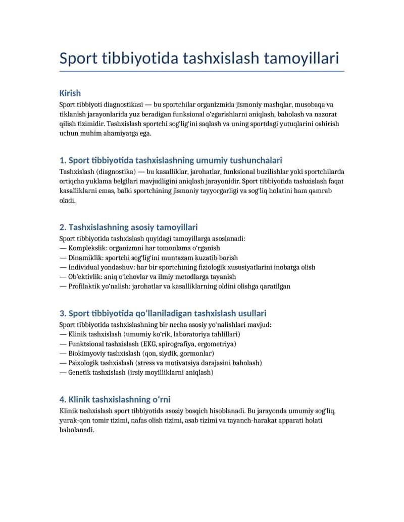 Sport tibbiyotida tashxislash tamoyillari 1