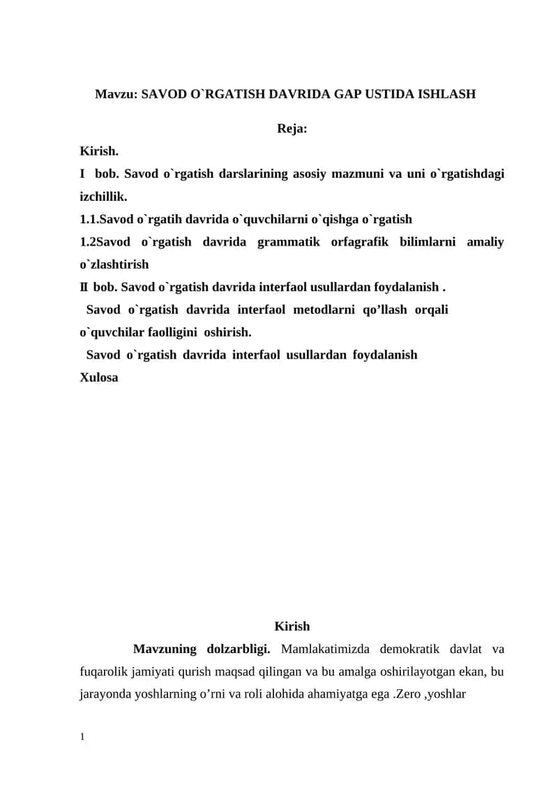 SAVOD O`RGATISH DAVRIDA GAP USTIDA ISHLASH 1