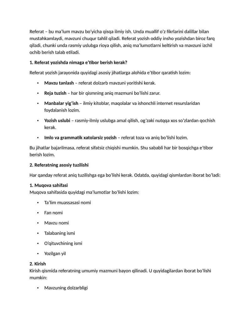 Referat yozish tartibi 1