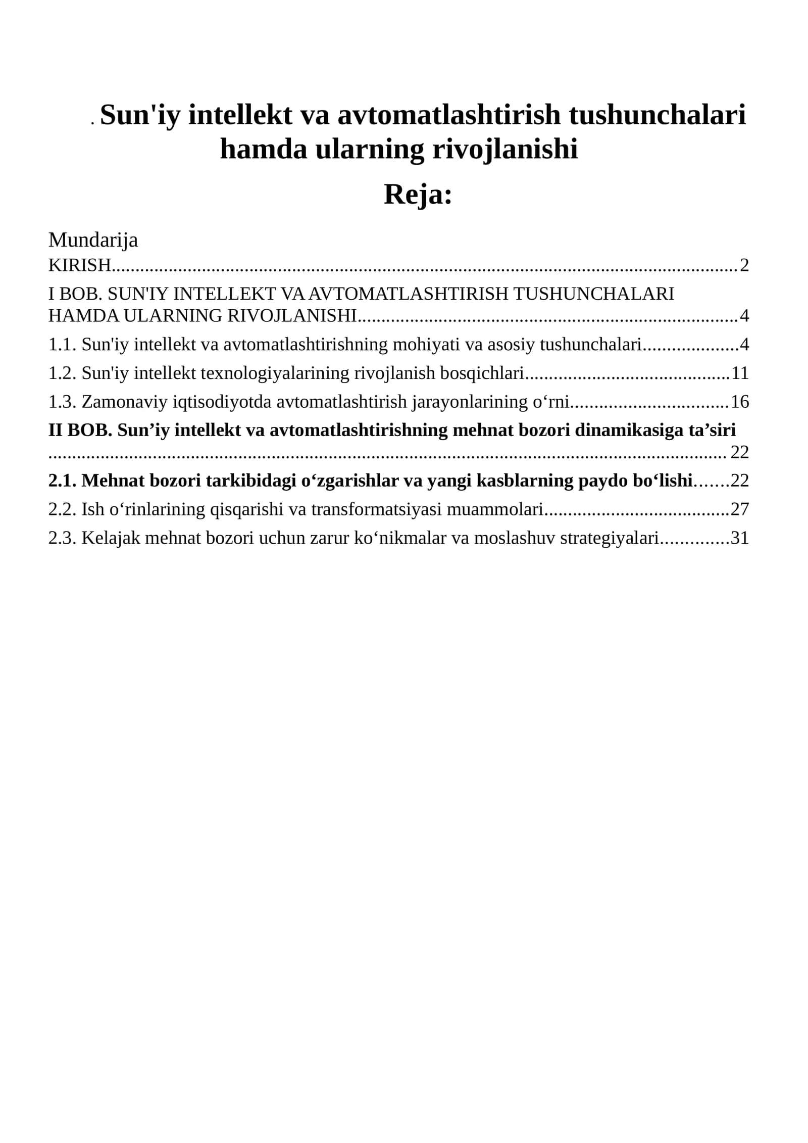 Sun'iy intellekt va avtomatlashtirish tushunchalari hamda ularning rivojlanishi 1