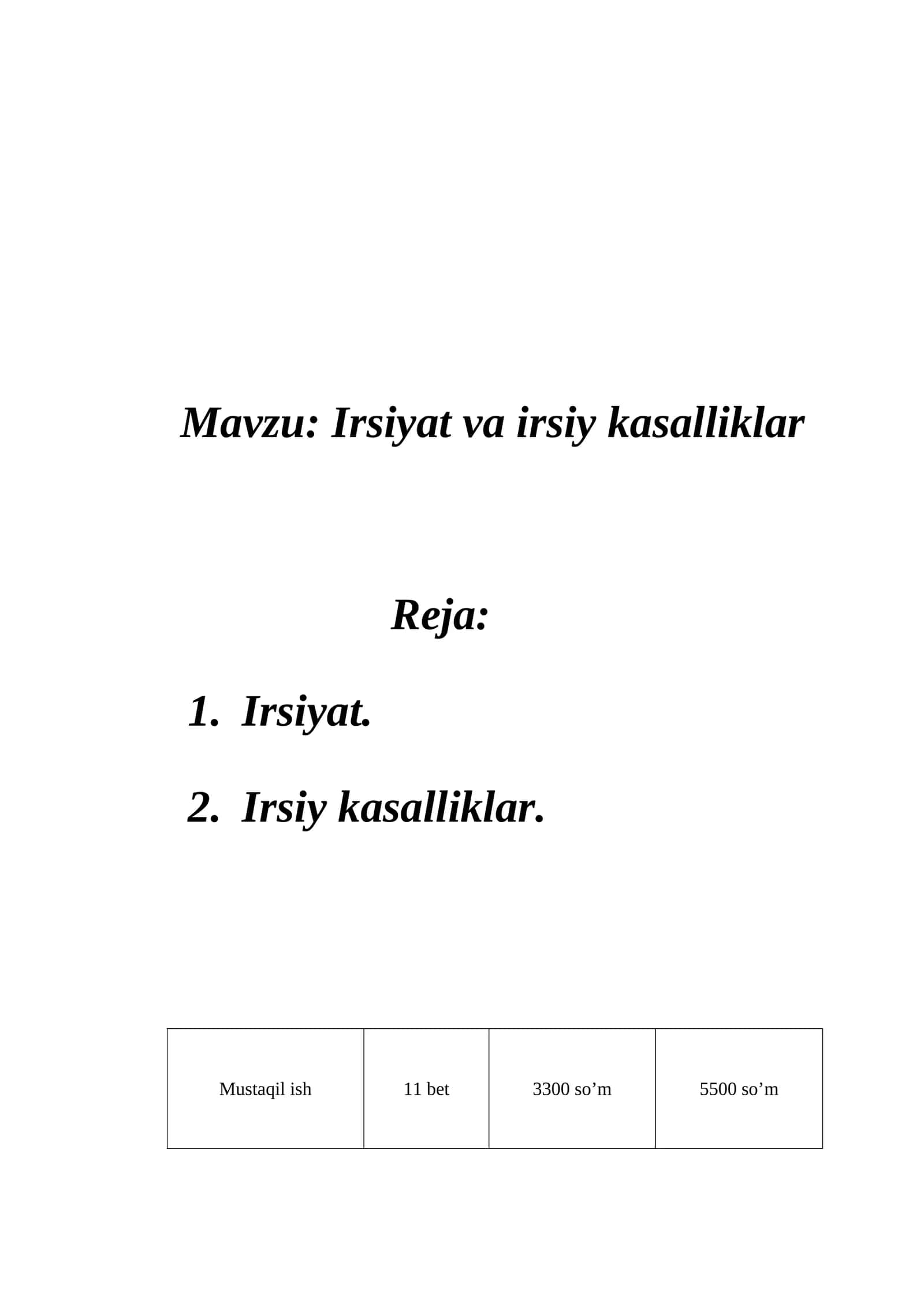 Irsiyat va irsiy kasalliklar 1