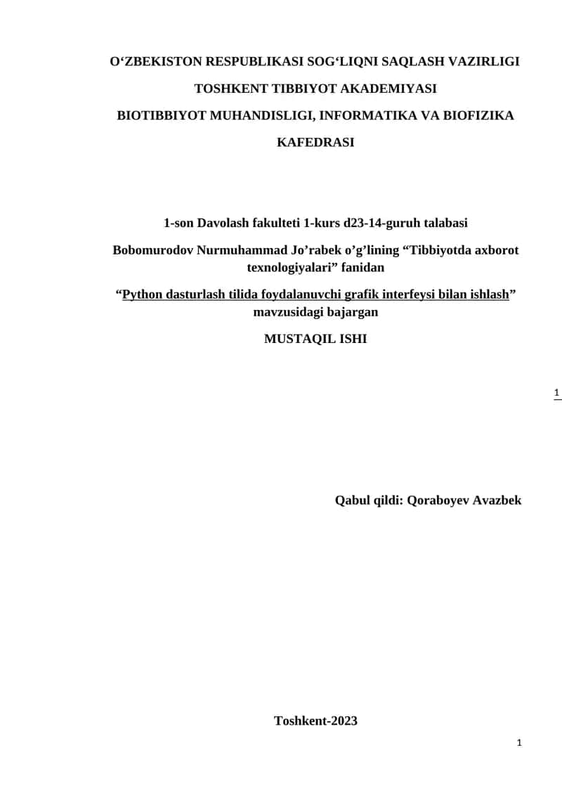 Python dasturlash tilida foydalanuvchi grafik interfeysi bilan ishlash 1