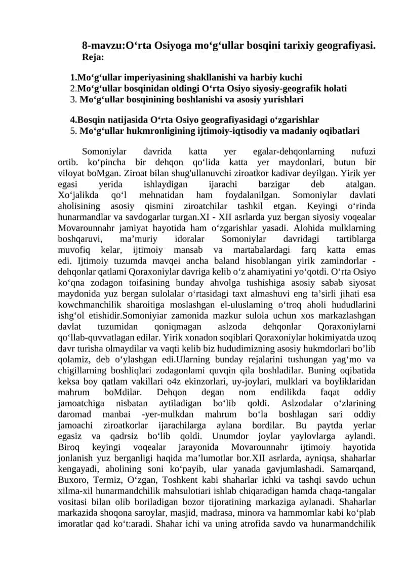 Mo‘g‘ullar bosqini tarixiy geografiyasi 1
