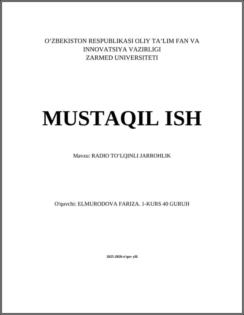 RADIO TOʻLQINLI JARROHLIK 1