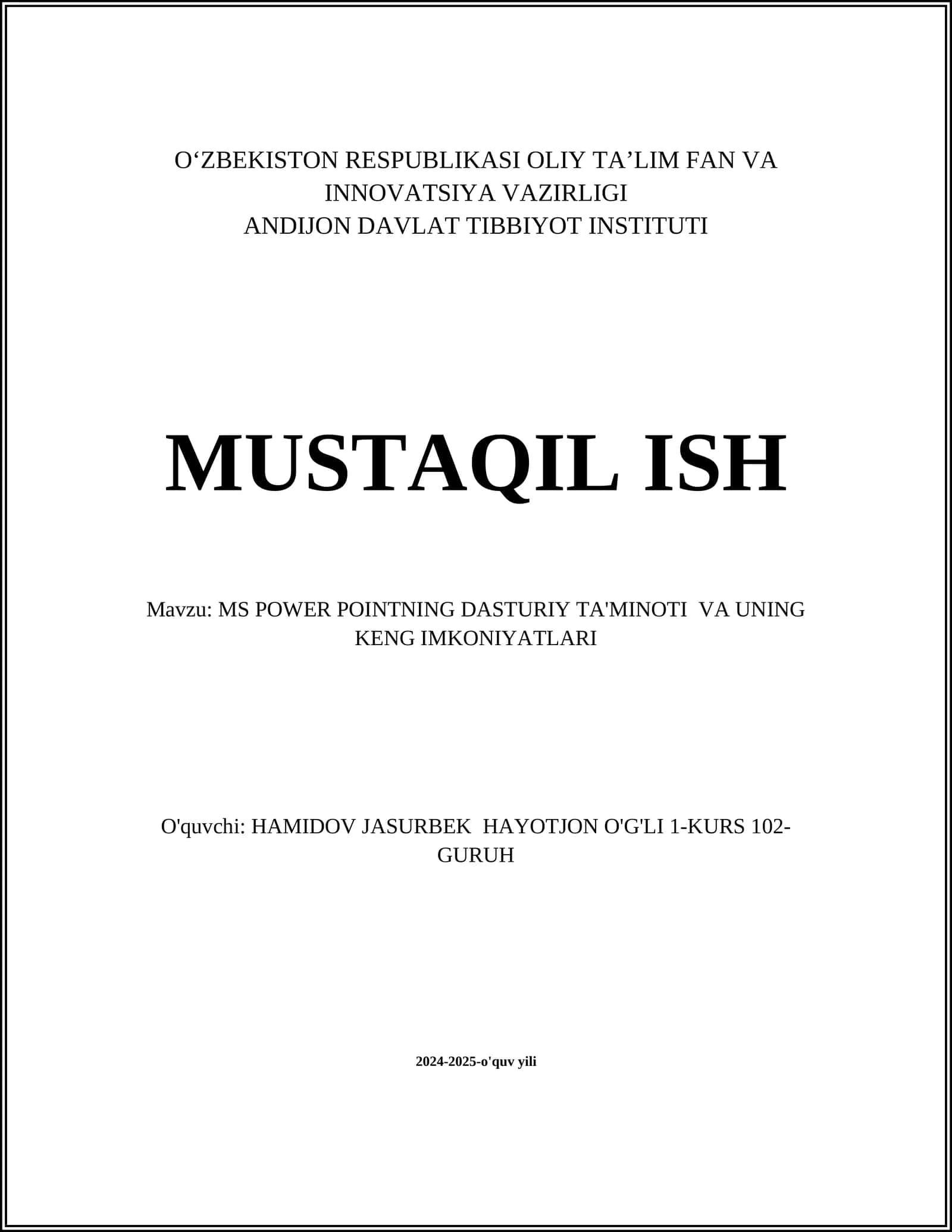 MS POWER POINTNING DASTURIY TA'MINOTI VA UNING KENG IMKONIYATLARI 1