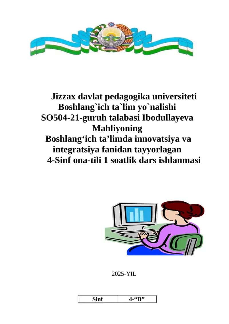 4-Sinf ona-tili 1 soatlik dars ishlanmasi 1