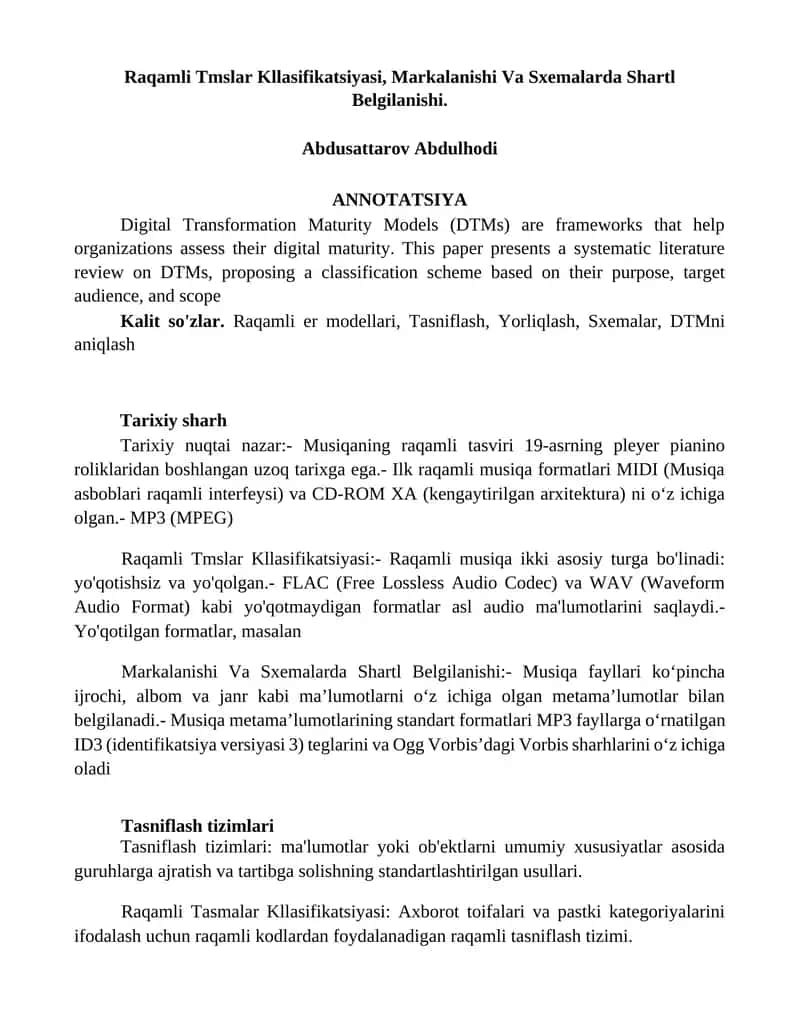 Raqamli Tmslar Kllasifikatsiyasi, Markalanishi Va Sxemalarda Shartl Belgilanishi 1