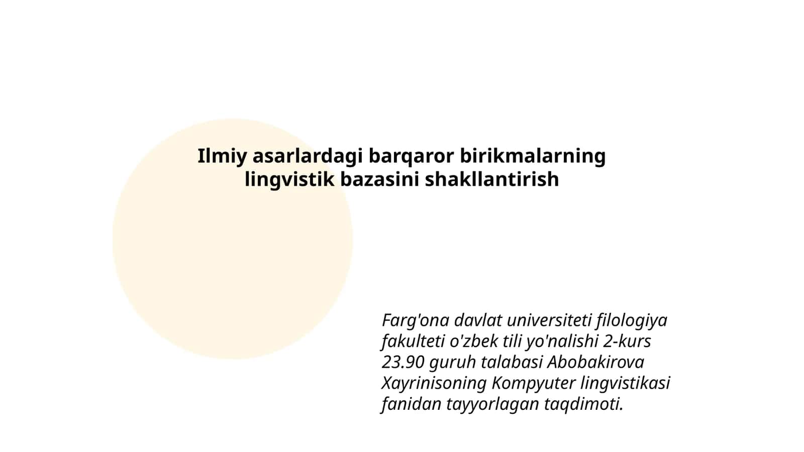 Kompyuter lingvistikasi fanidan tayyorlagan taqdimoti 1