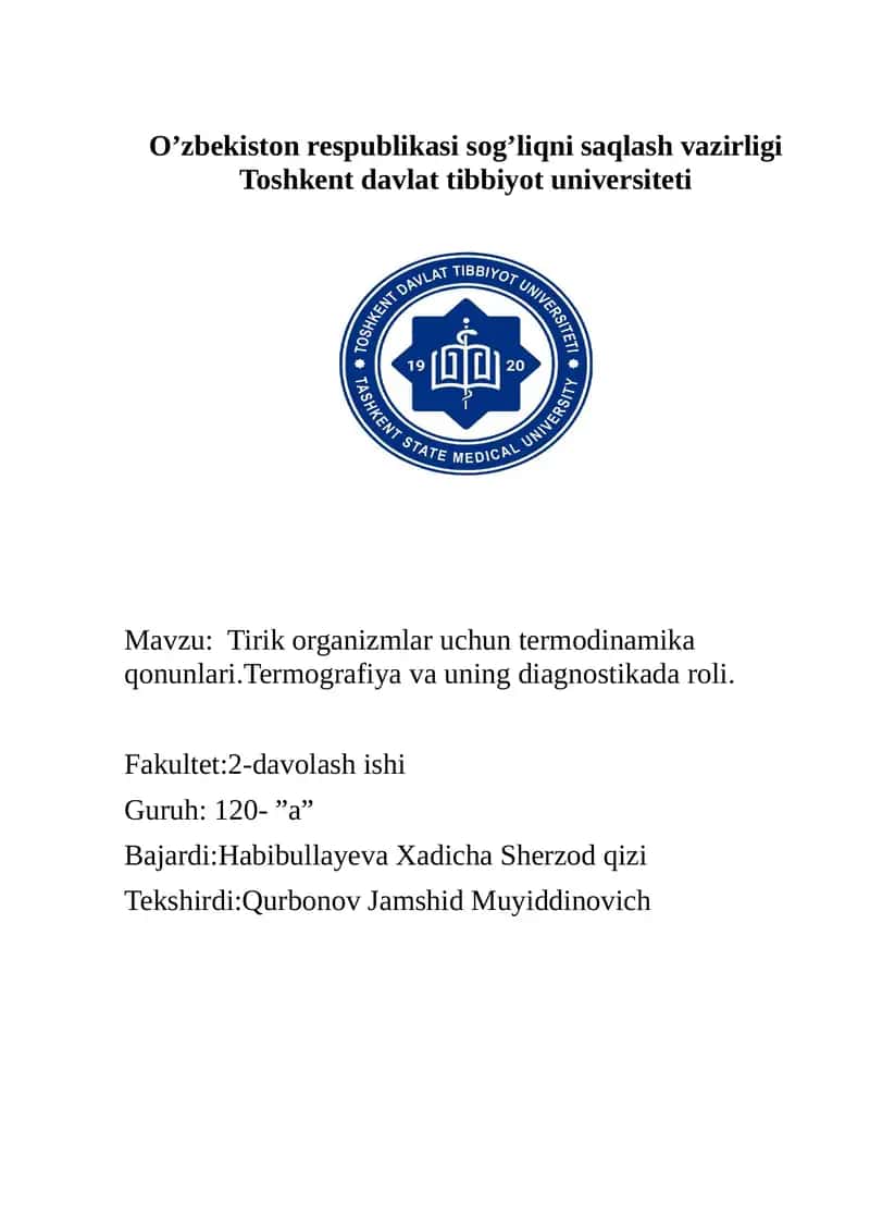 Tirik organizmlar uchun termodinamika qonunlari 1
