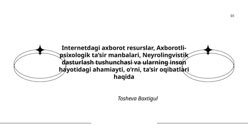 Internetdagi axborot resurslar, Axborotli-psixologik ta’sir manbalari, Neyrolingvistik dasturlash tushunchasi va ularning inson hayotidagi ahamiayti, o‘rni, ta’sir oqibatlari haqida 1