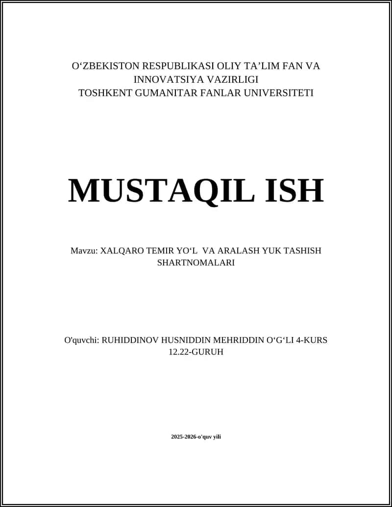 Xalqaro Temir Yo'l va Aralash Yuk Tashish Shartnomalari 1