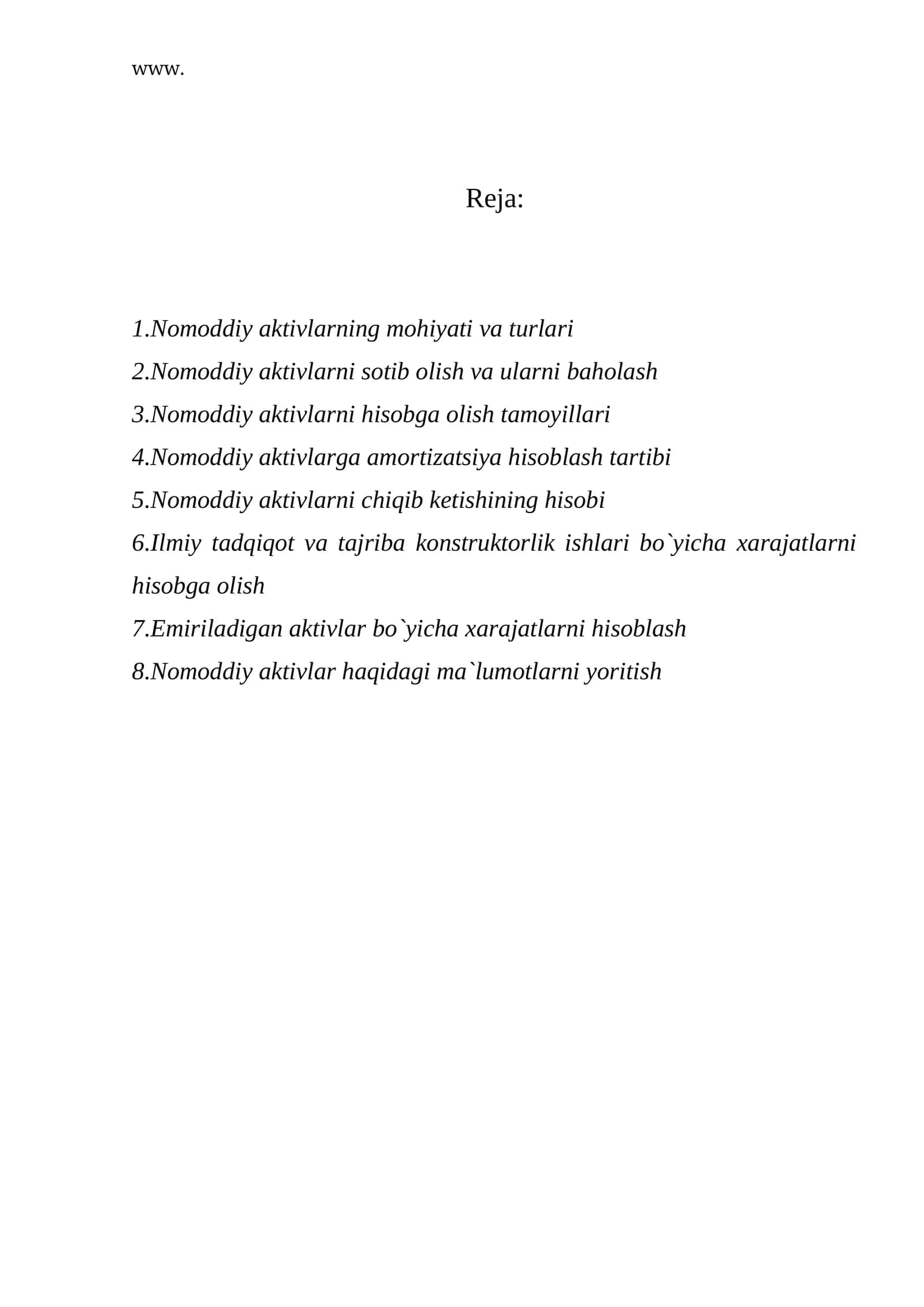 Nomoddiy aktivlarning mohiyati va turlari 1
