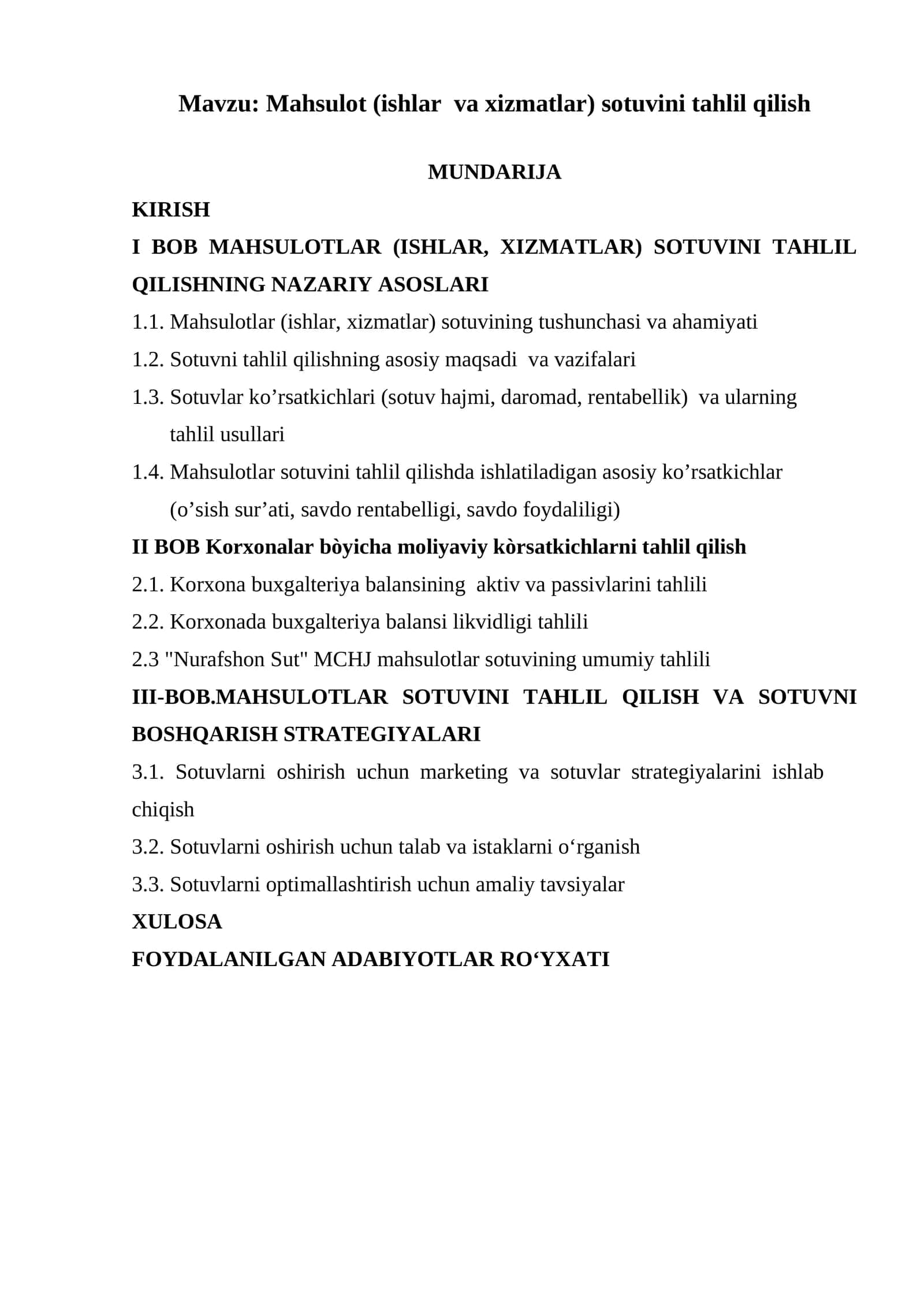 Mahsulot (ishlar va xizmatlar) sotuvini tahlil qilish 1