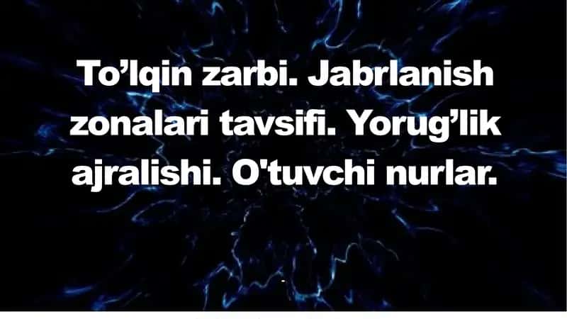 To'lqin zarbi. Jabrlanish zonalari tavsifi. Yorug'lik ajralishi. O'tuvchi nurlar 1
